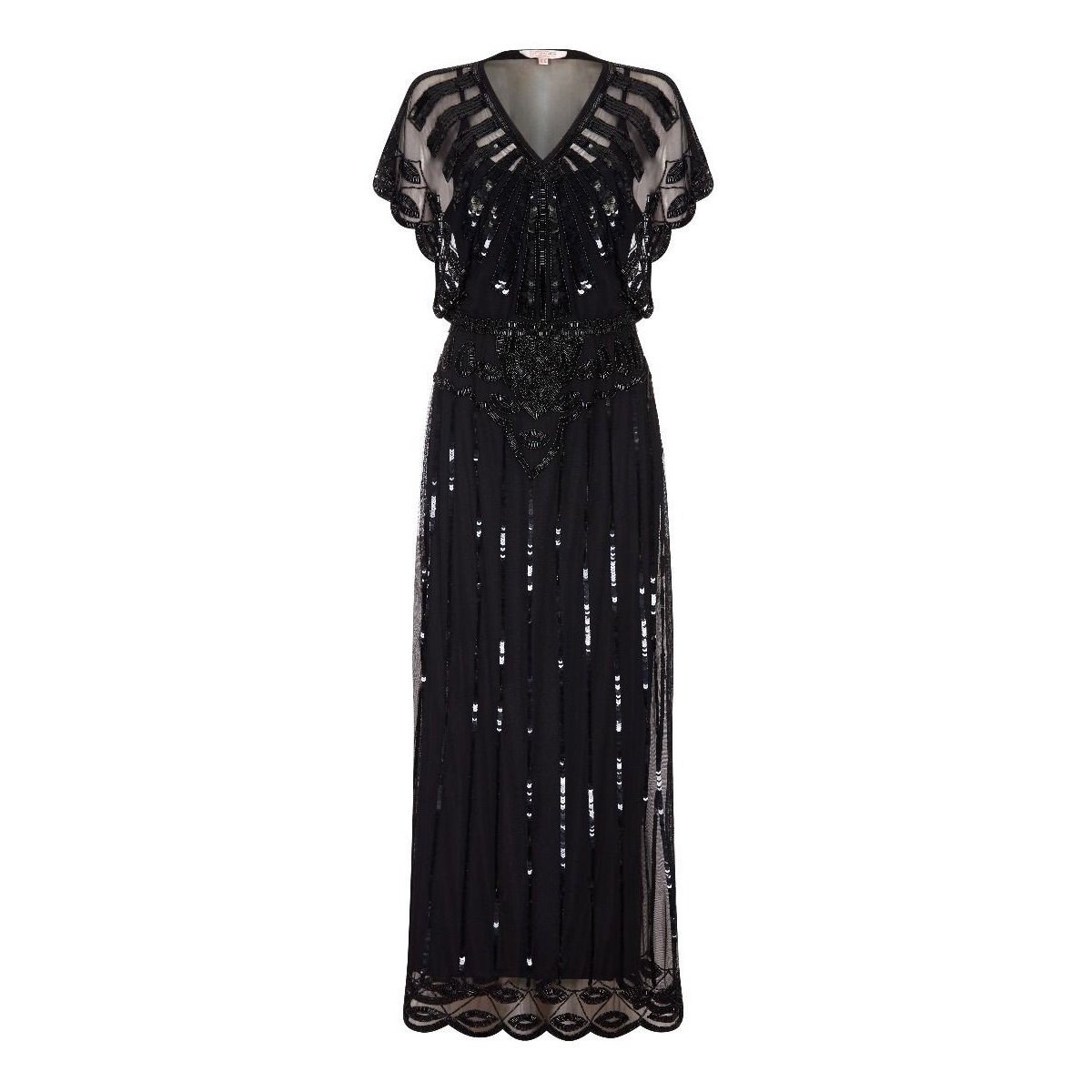 Black Beaded Long 1920s Flapper Dress
