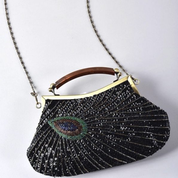 Black Beaded Flapper Peacock Purse