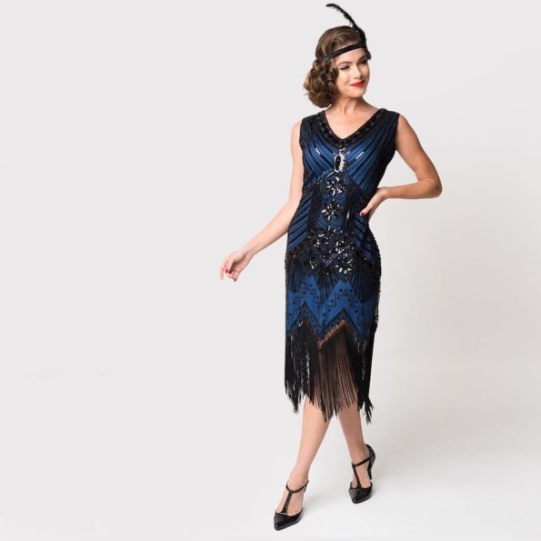 Black + Blue 1920s Flapper Dress
