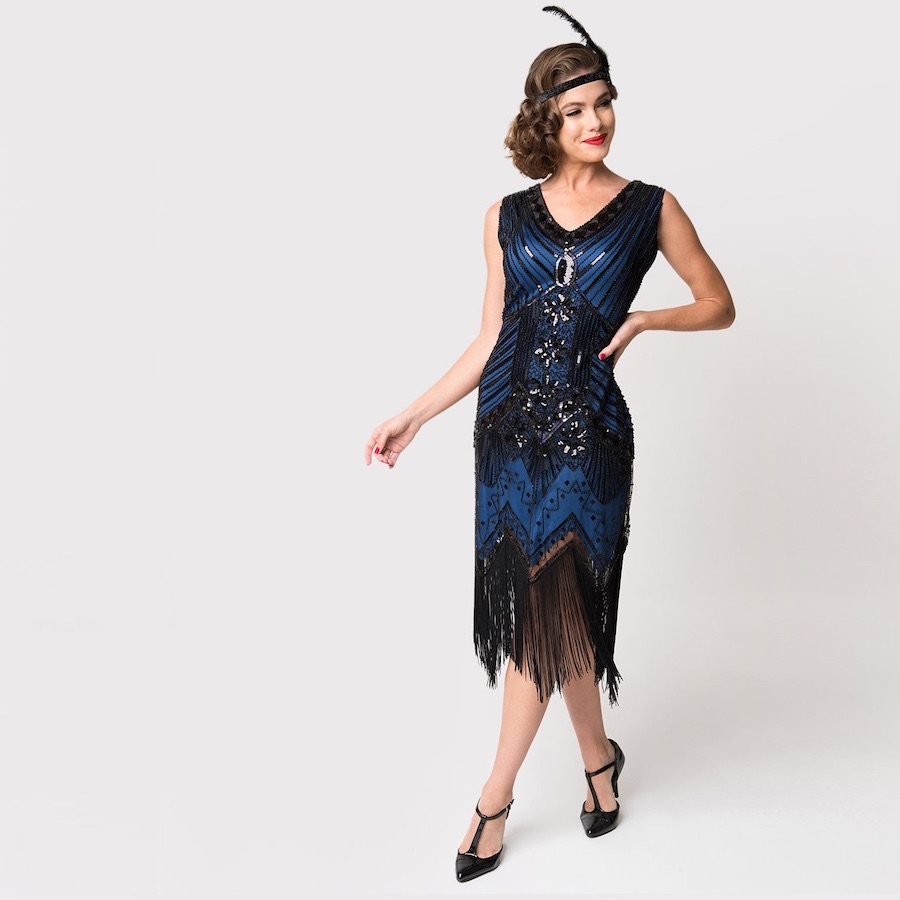 Black + Blue 1920s Flapper Dress | Deco Shop | Gatsby Cocktail Dress