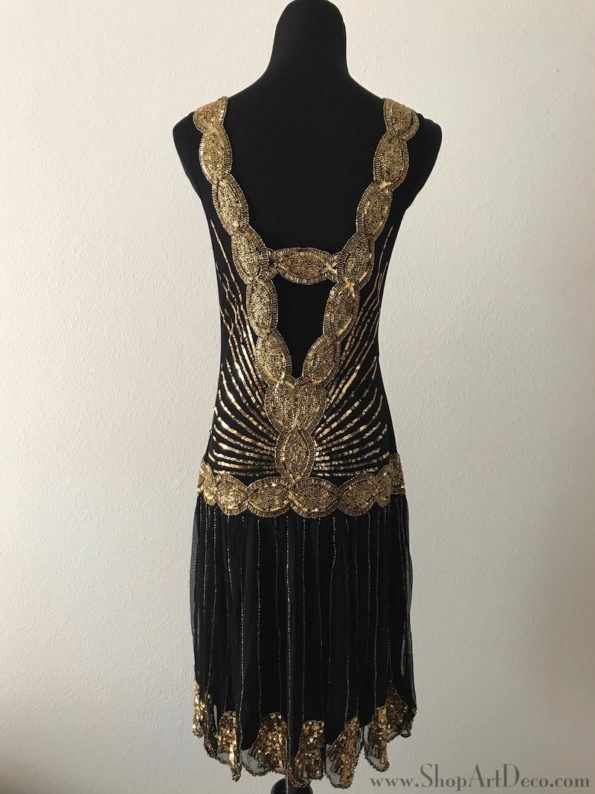 Black and Gold Flapper Dress Back