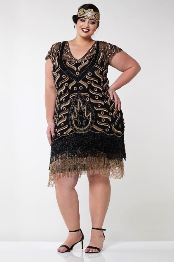 Black and Gold Plus Size Flapper Dress Vegas