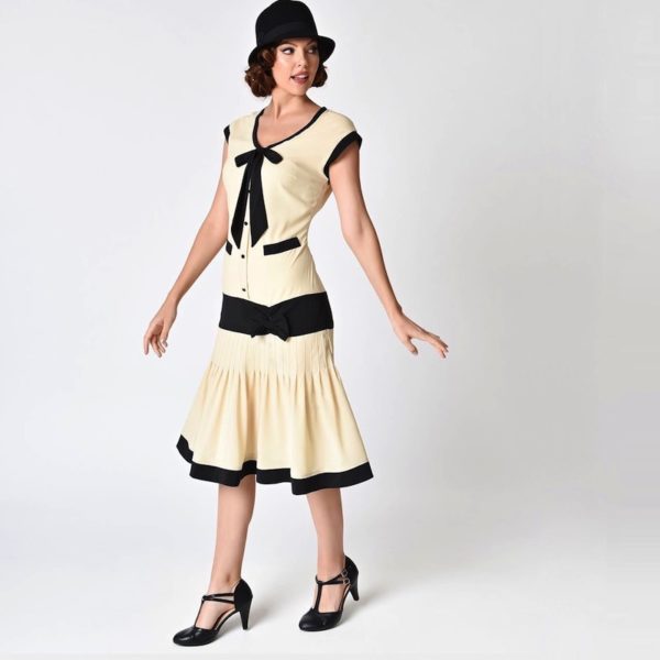 Black + Ivory Drop Waist Flapper Dress | Deco Shop