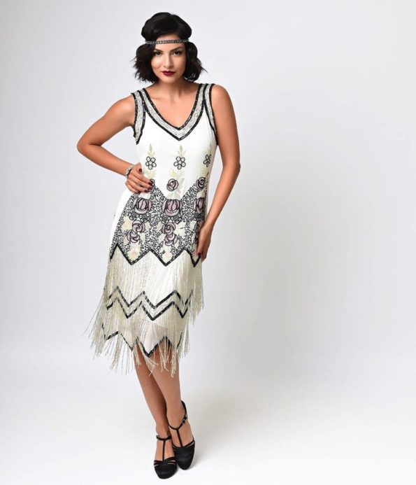 Black and Ivory Fringed Flapper Dress