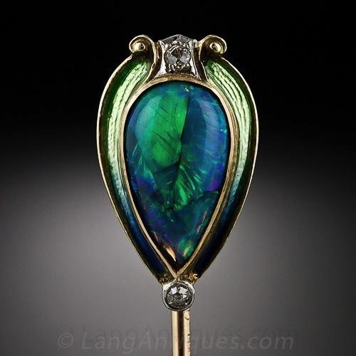 Black Opal Art Nouveau Pin