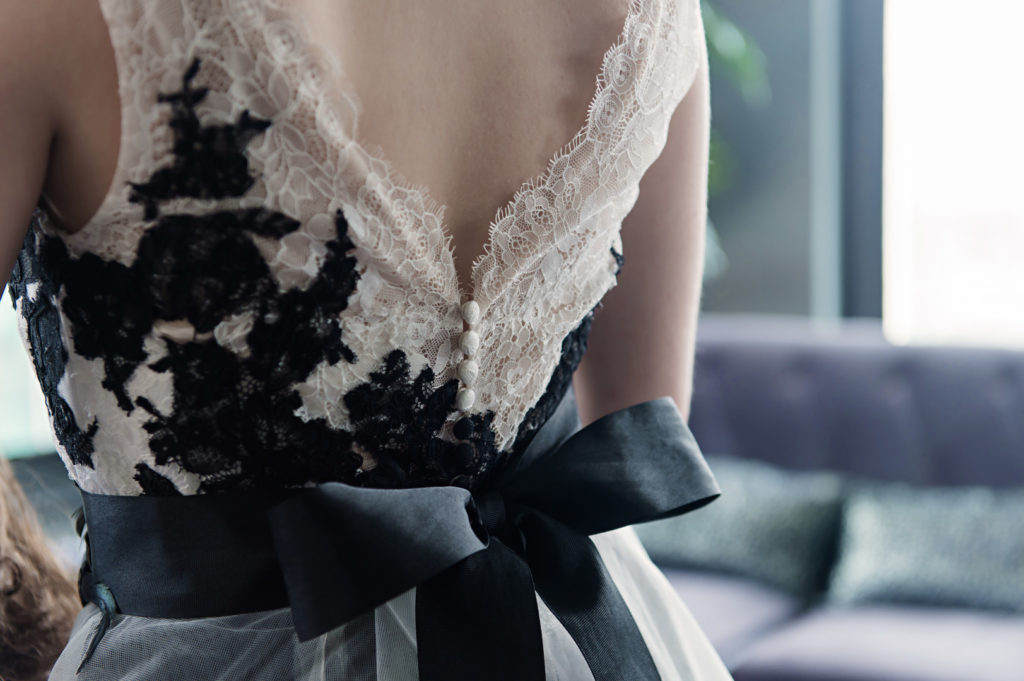 Black Sash Wedding Gown