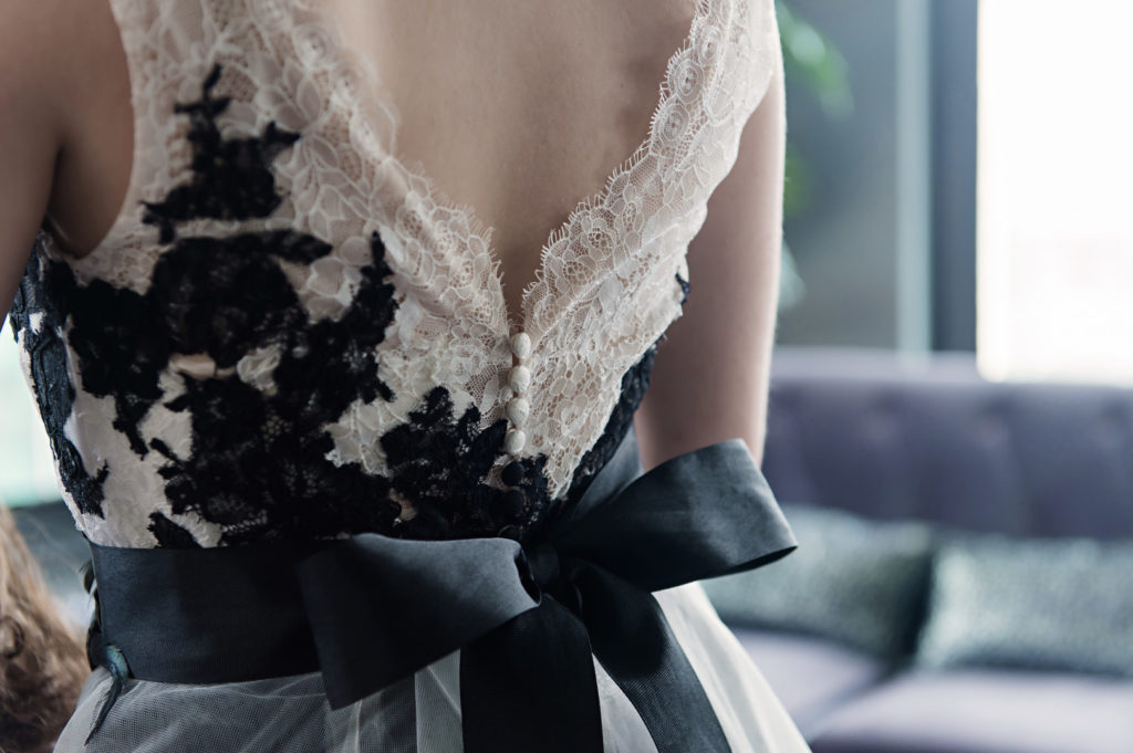 Black Sash Wedding Gown