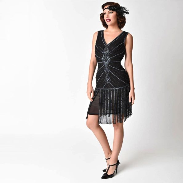 Black Silver Fringe Flapper Dress