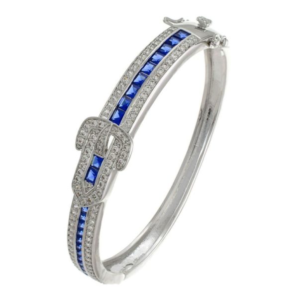 Blue Art Deco Bangle Bracelet