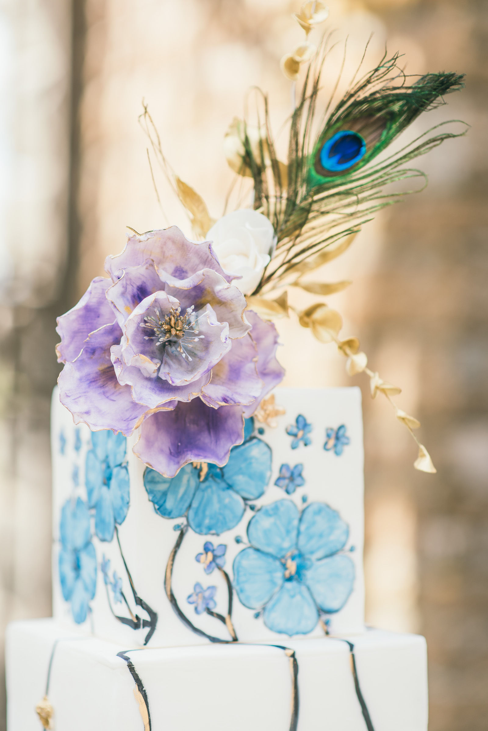 Blue Art Nouveau Cake with Peacock Feather