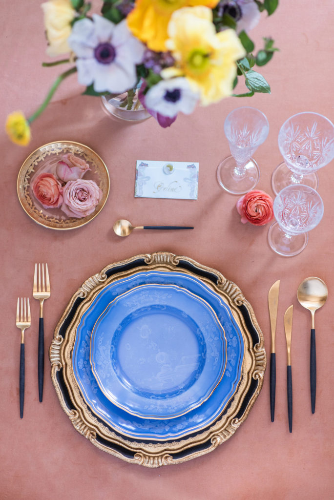 Blue, Black + Gold Art Nouveau Place Setting