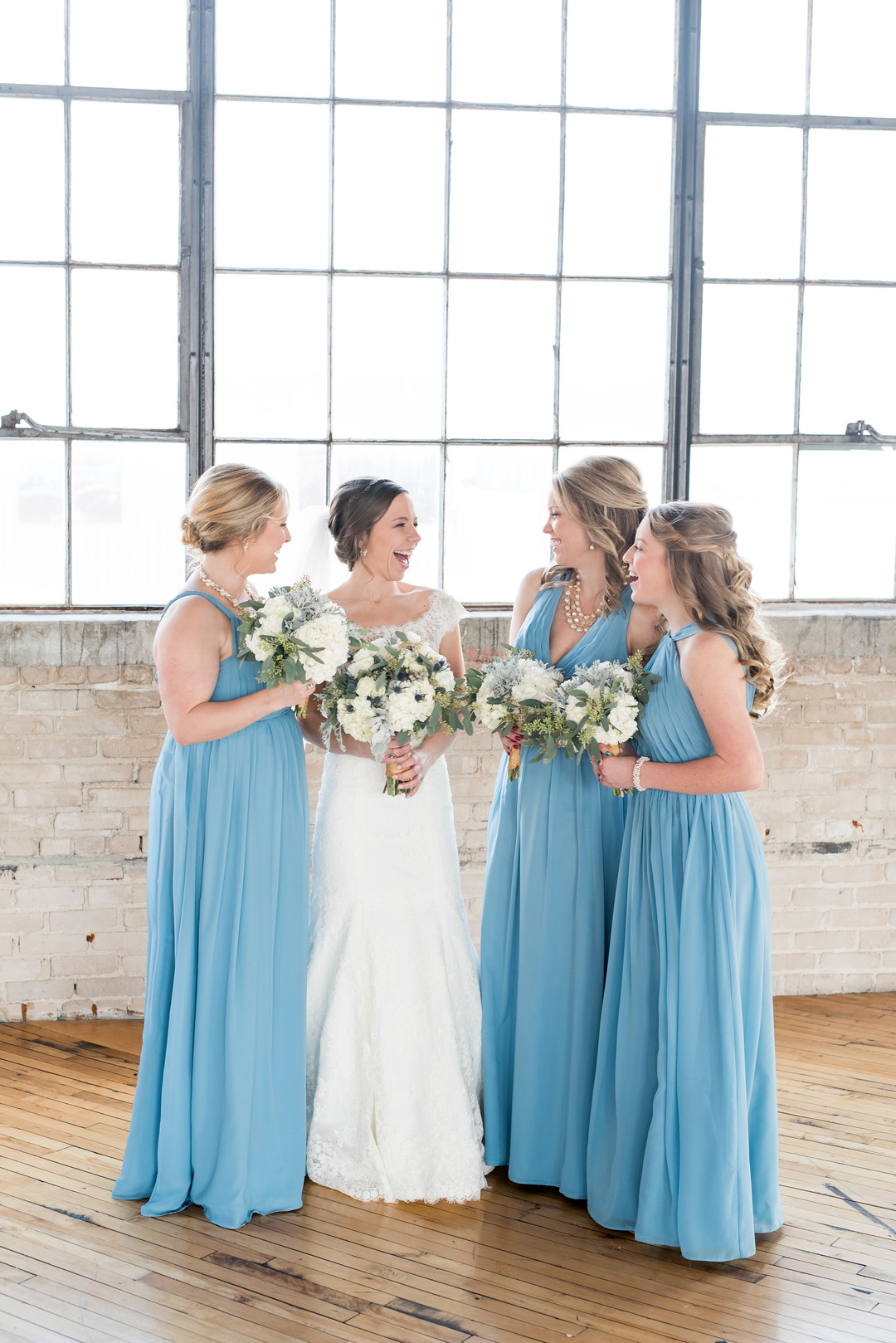 Blue Bridesmaids Bright Winter Wedding