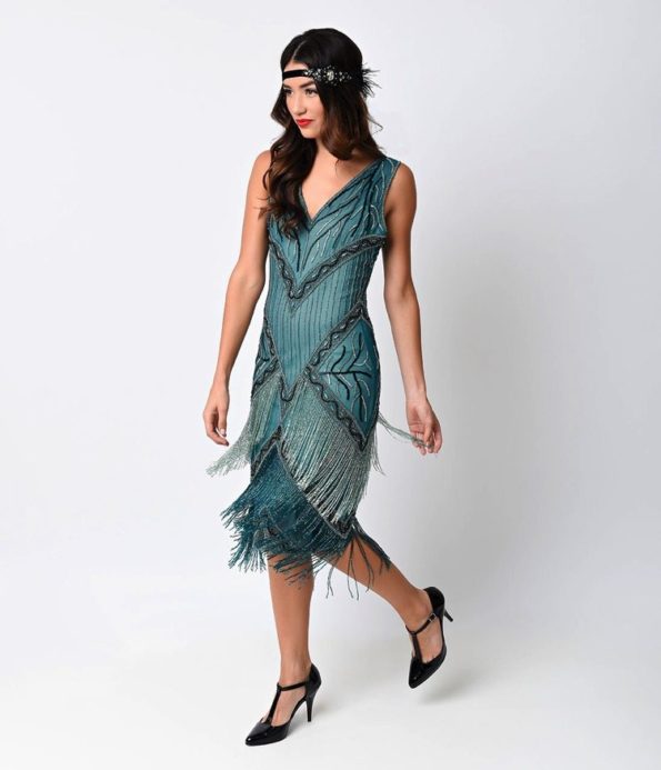 Blue Fringe Flapper Dress