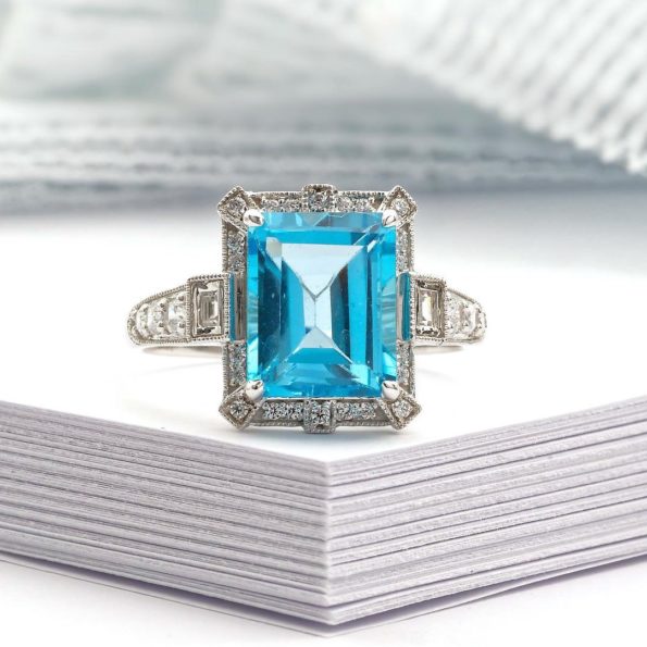 Blue Topaz Art Deco Ring