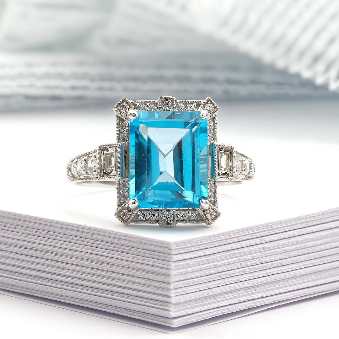 Blue Topaz Art Deco Ring | Vintage Inspired Blue Topaz Ring | Deco Shop