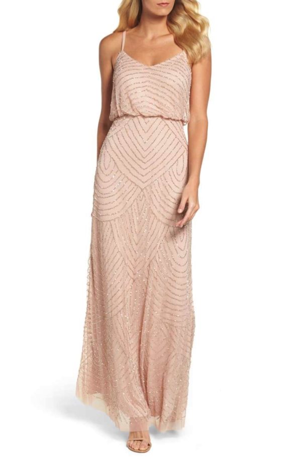Blush Pink Beaded Art Deco Bridesmaid Gown