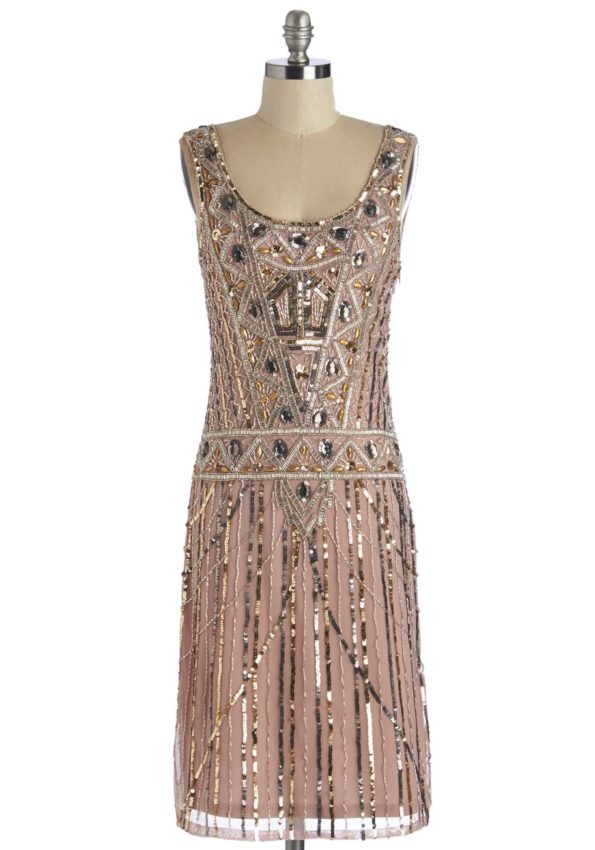 Blush Pink Beaded Flapper Gown