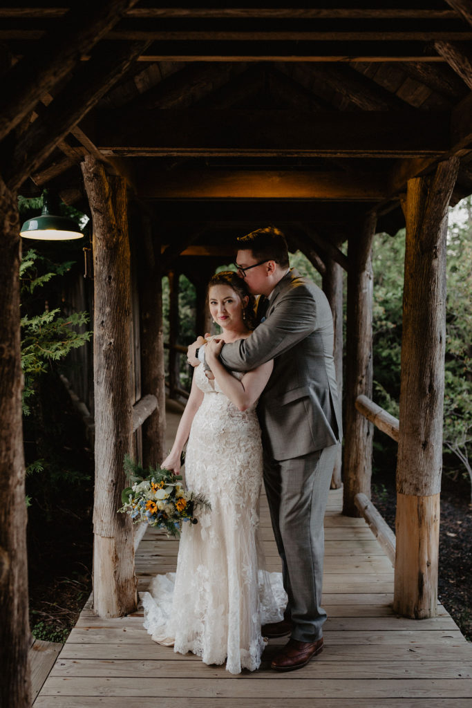Bride and Groom vintage NY Lake Plaid Elopement
