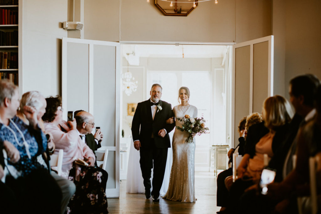 Bride Walking Aisle | Vintage Industrial NYC Wedding