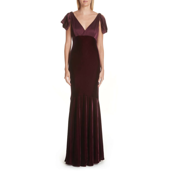 Burgundy Bias Cut Velvet Gown