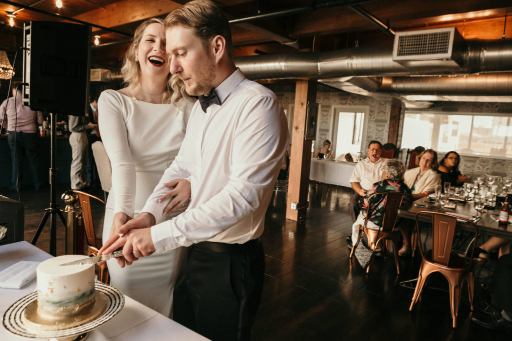 Cake Cutting Art Deco Industrial Wedding