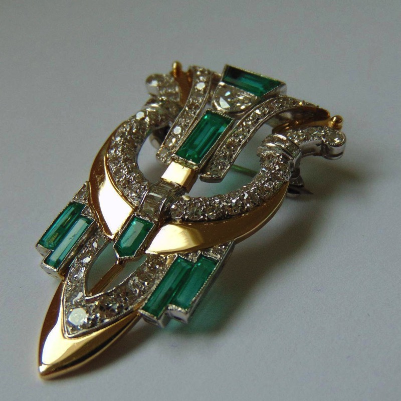 Cartier Art Deco Gold + Emerald Brooch