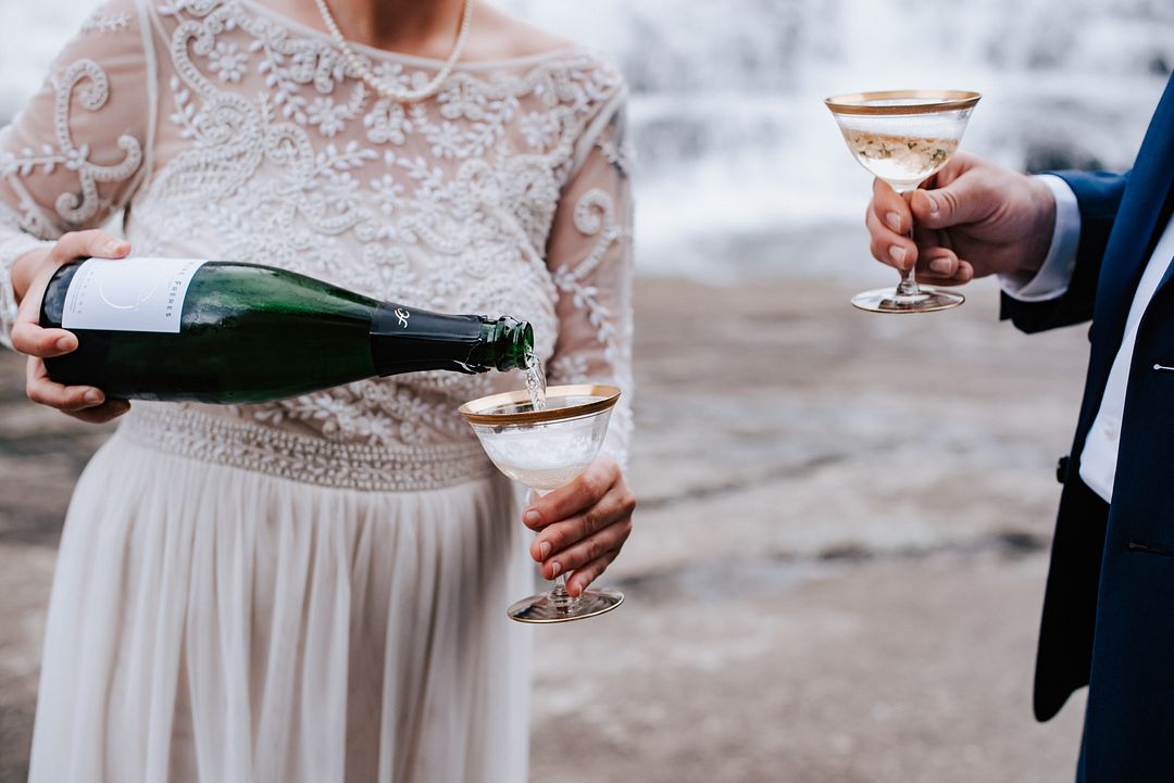 Champagne Toast Waterfall Elopement
