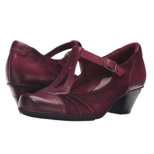 Cranberry Leather T-Strap Heels