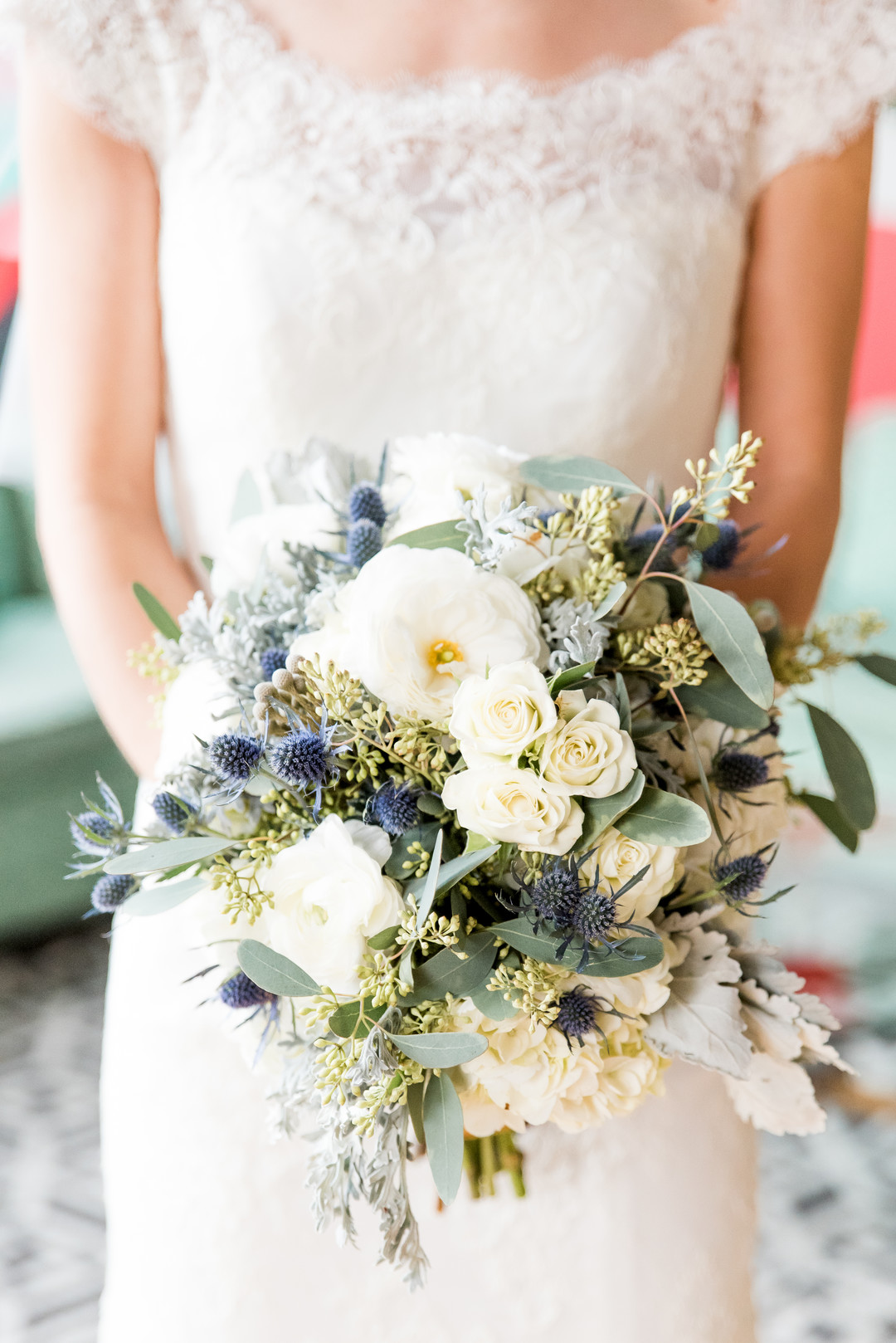 Cream and Pale Blue Bridal Bouquet