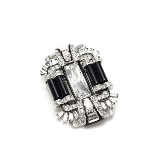 Crystal and Black Art Deco Brooch