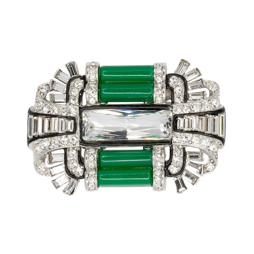 Crystal Jade Art Deco Brooch