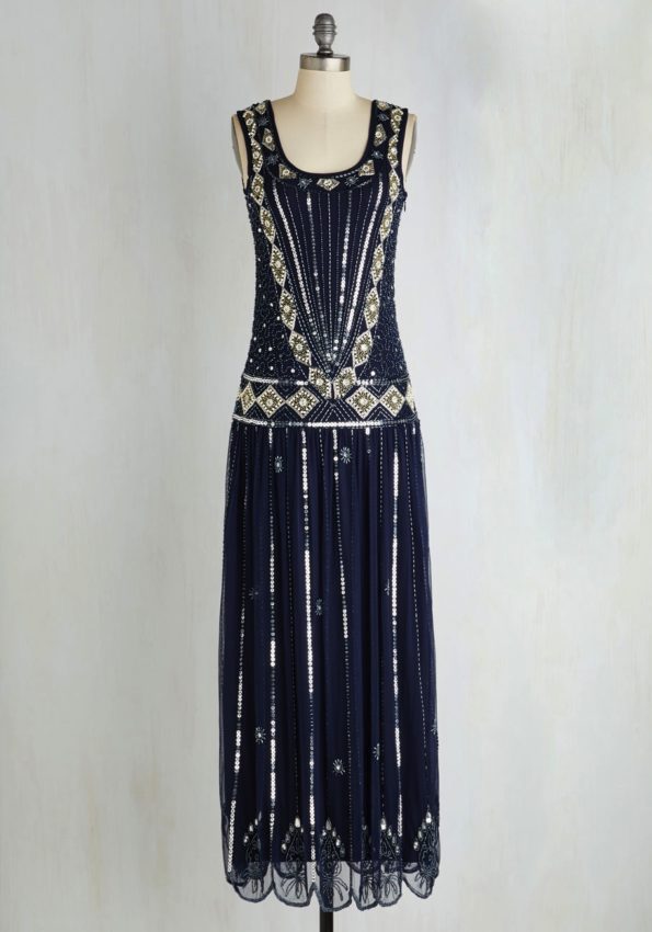 Dark Blue + Silver Long Flapper Dress