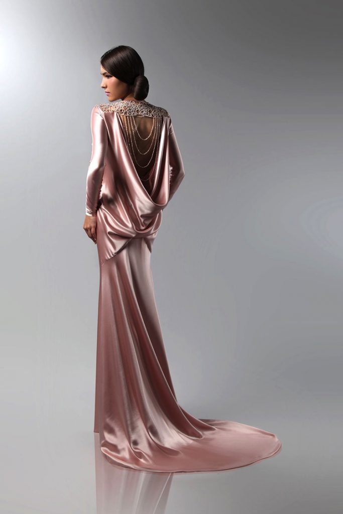 Draped Pink Satin Gown | Isabel Zapardiez
