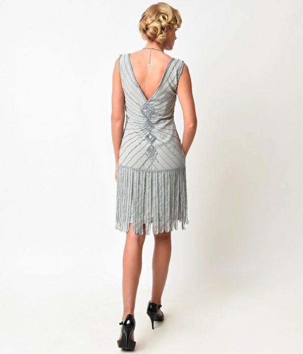 Drop Waist Silver Flapper Dress