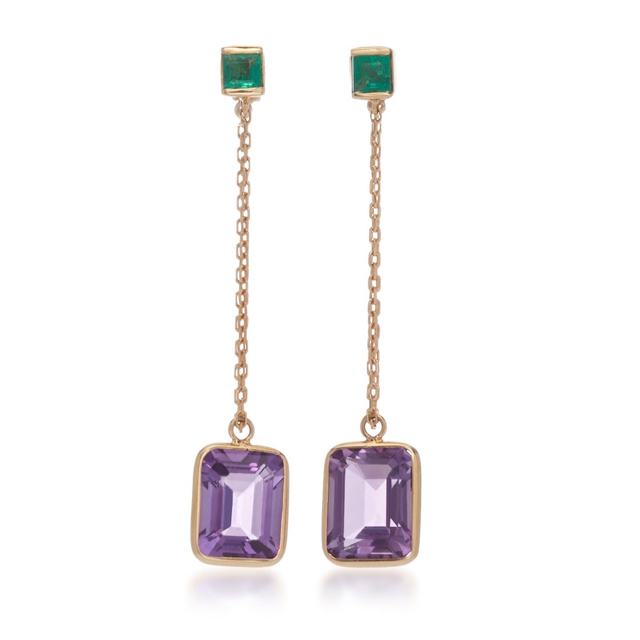 Emerald and Amethyst Art Deco Earrings