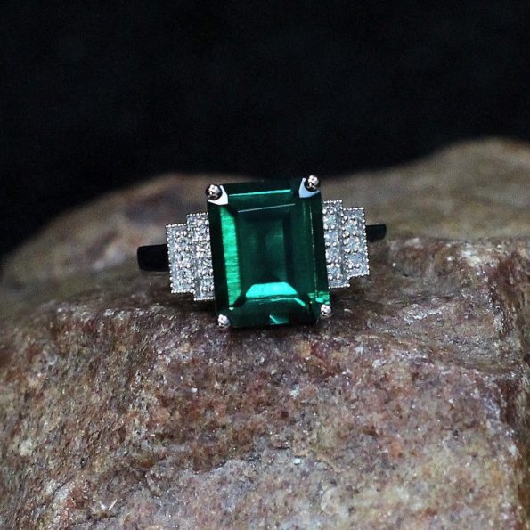 Diamond + Emerald Art Deco Engagement Ring