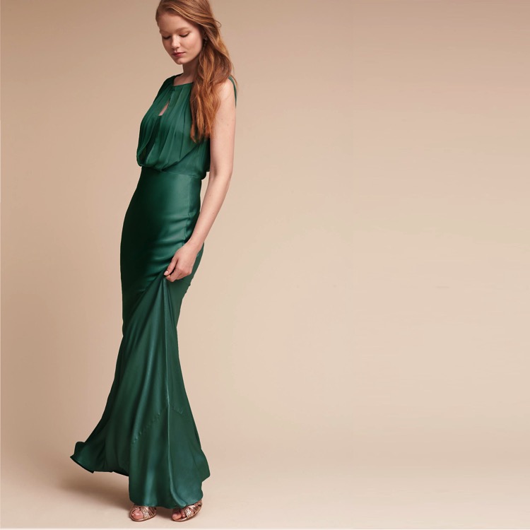 emerald green satin long dress