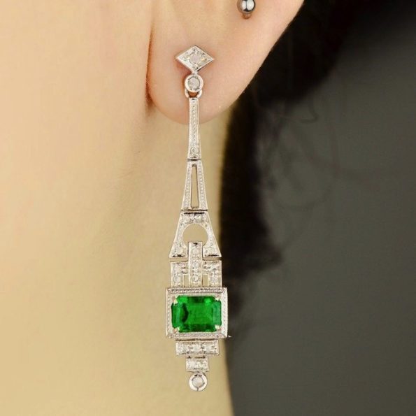 Emerald Green Art Deco Earrings