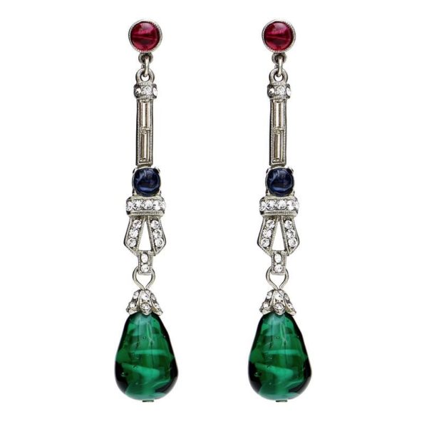 Emerald Green Art Deco Teardrop Earrings
