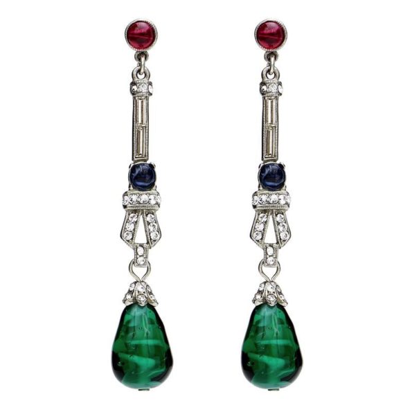 Emerald Green Art Deco Teardrop Earrings