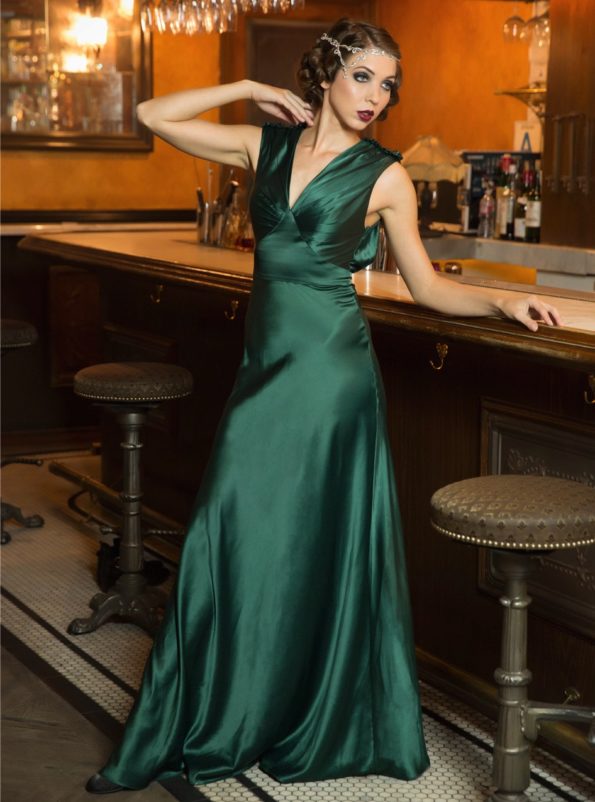 Emerald Green Old Hollywood Style Satin Gown