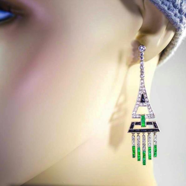 Emerald + Onyx Art Deco Earrings