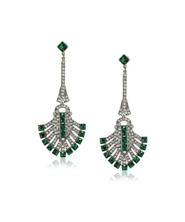 Crystal + Emerald Green Art Deco Earrings