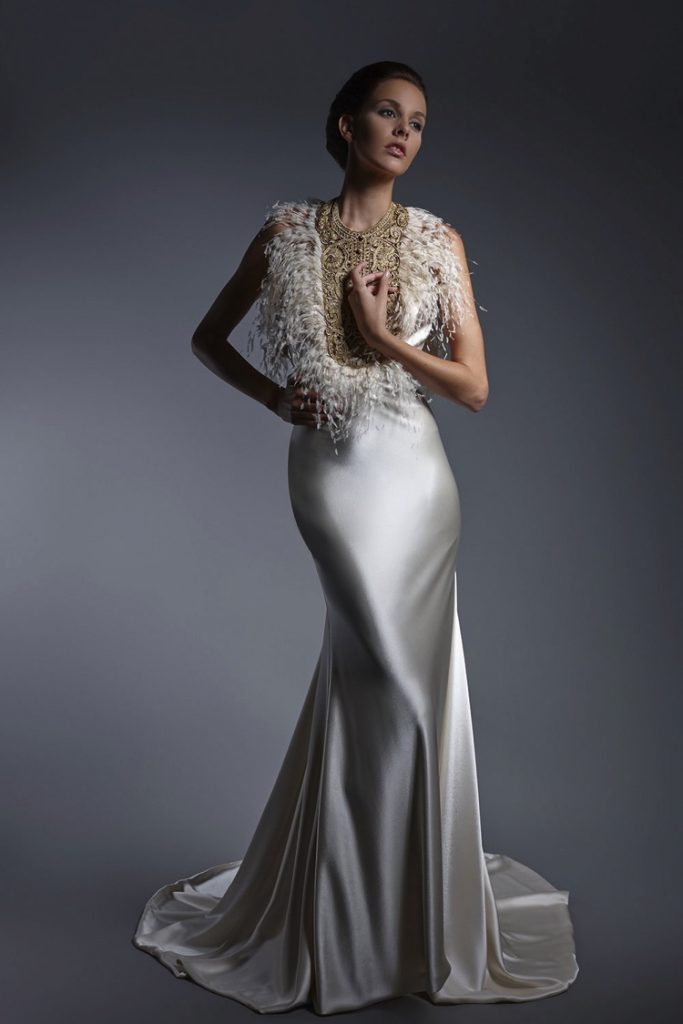 Feathered Satin Wedding Gown | Isabel Zapardiez