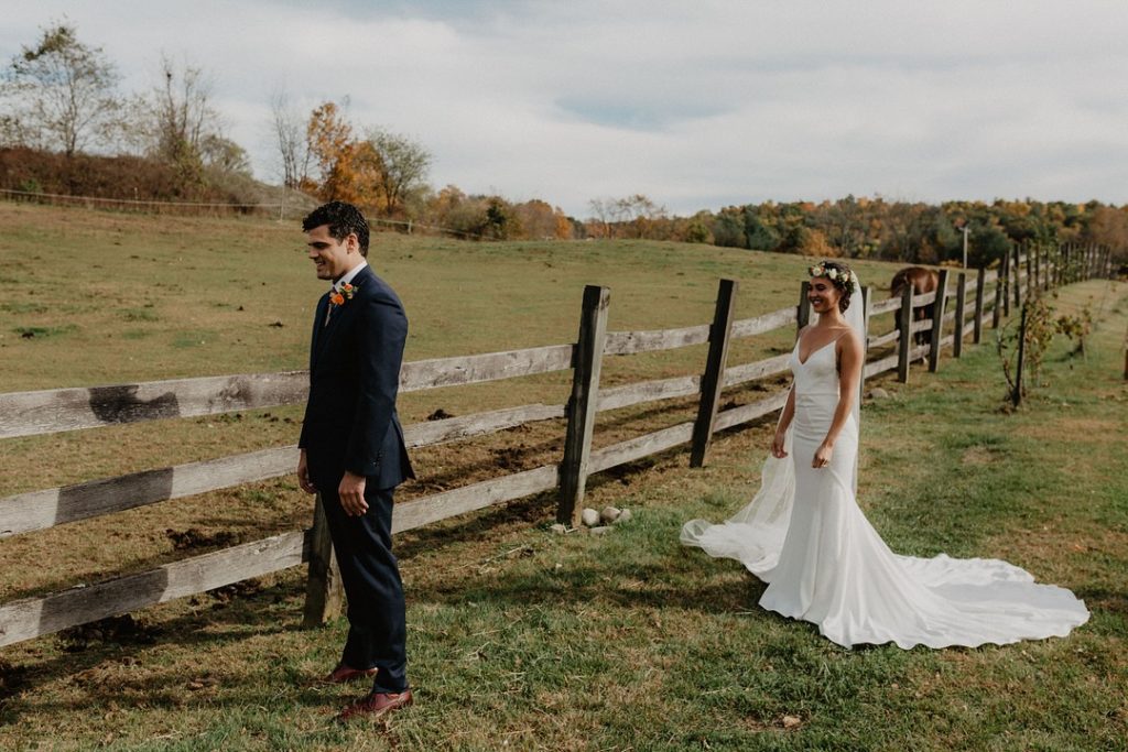 First Look Vintage Farm Wedding