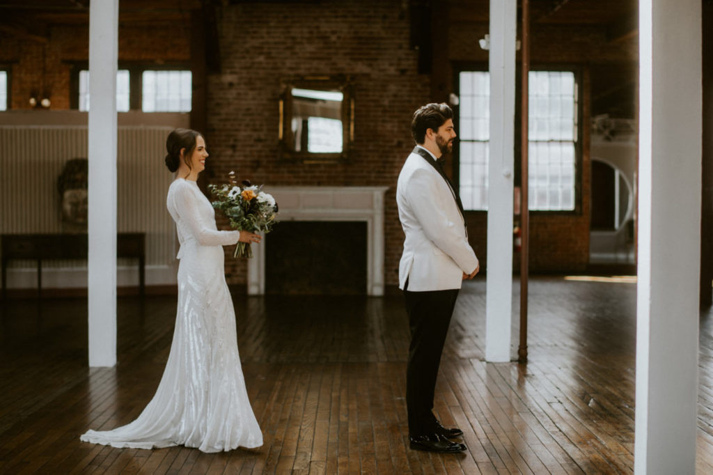 First Look | vintage Industrial NYC Wedding