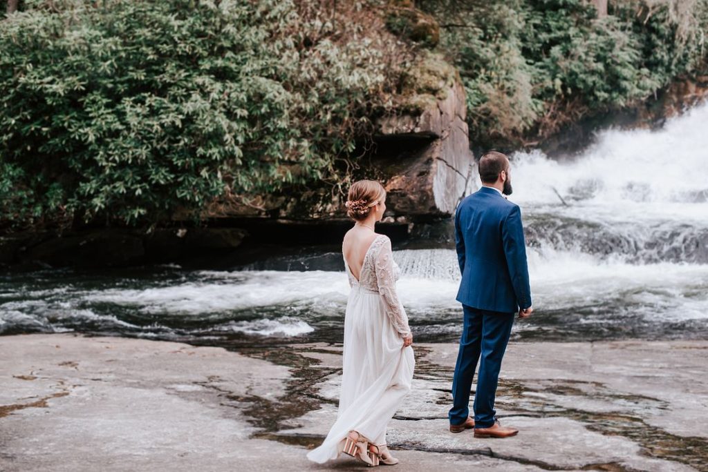 First Look Waterfall Wedding