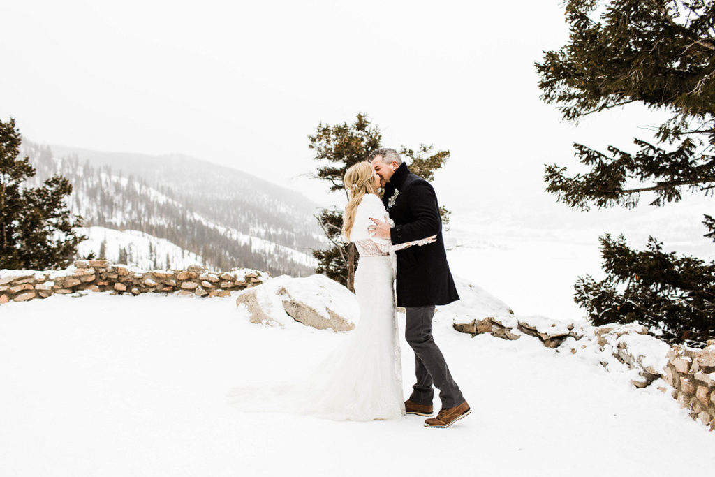 First Look Kiss Winter Wonderland Elopement