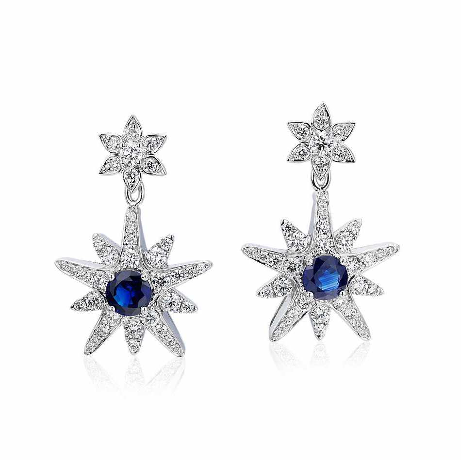 Floral Art Deco Starburst Sapphire Earrings