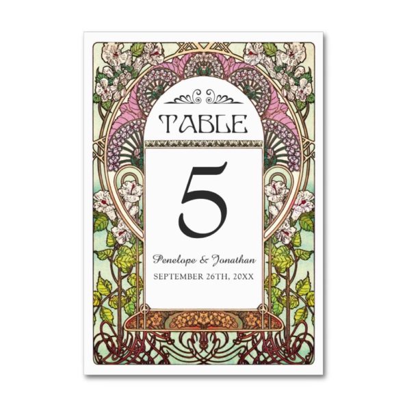 Floral Art Nouveau Table Number